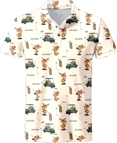 Miniatura 116 de Camisa de golf de los años 80 para hombre, ajuste seco, manga corta, estampada, divertidas, camisas de golf de los años 90 para hombre