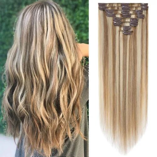 Miniatura 19 de S-noilite Extensiones de cabello humano con broches, extensiones de cabello humano corto con clip, trama estándar, 8 piezas, 18 clips, cabello