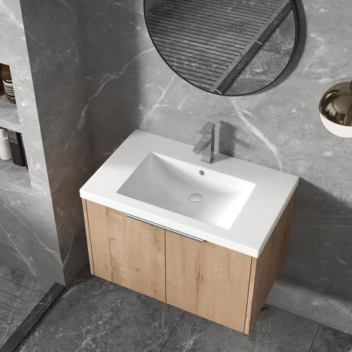 Miniatura 5 de Juego de tocador de baño de 30 pulgadas con lavabo montado en la pared, diseño moderno, gabinete de montaje flotante, tocador de baño con fregadero