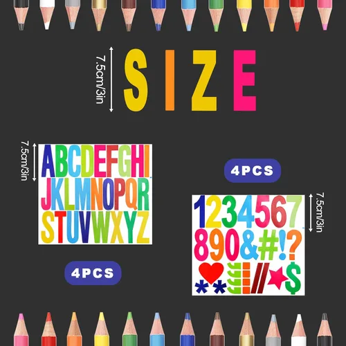 Miniatura 2 de 220 piezas/8 hojas de letras mayúsculas con símbolos, 3 pulgadas autoadhesivo en mayúsculas número del alfabeto para pósteres, tableros