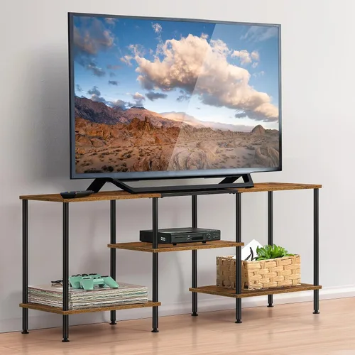 Miniatura 11 de BTY Soporte de TV de 50 pulgadas con centro de entretenimiento de 3 niveles y estantes de almacenamiento, consola de televisión pequeña y alta
