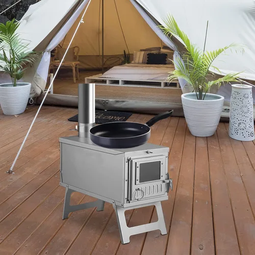 Miniatura 5 de Estufa de campamento portátil para camping, pesca en hielo, cocina, senderismo, viajes, estufa de leña portátil con chimeneas de 8.2 pies