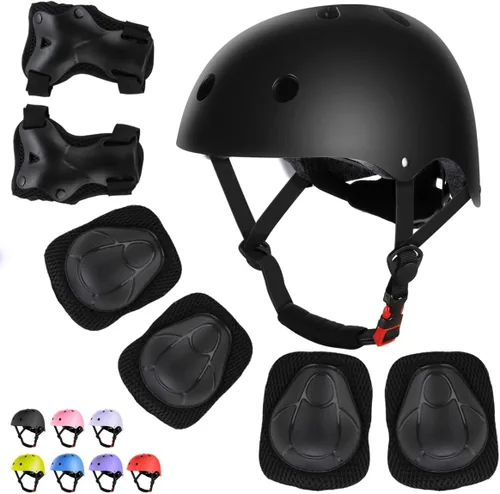 Miniatura 15 de WayEee - Juego de casco de bicicleta para niños, rodilleras para patinetas, juego de almohadillas para casco, juego de equipo de protección Rosa