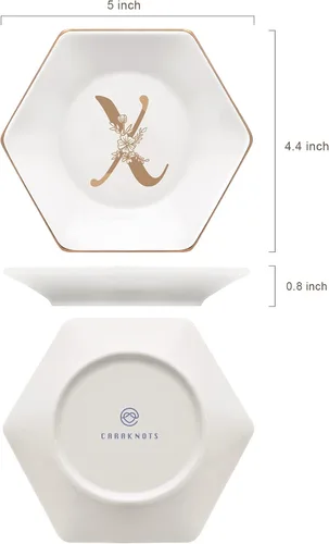 Miniatura 5 de CARAKNOTS Bandeja de joyería, regalos de Navidad, plato con anillo en X con monograma floral dorado, regalos personalizados para mujeres, plato