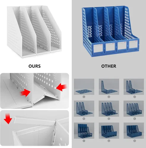 Miniatura 4 de Marte Vanci Revistero plegable de 3 compartimentos para escritorio, divisores de archivos resistentes ajustables y resistentes para gabinete de Gris