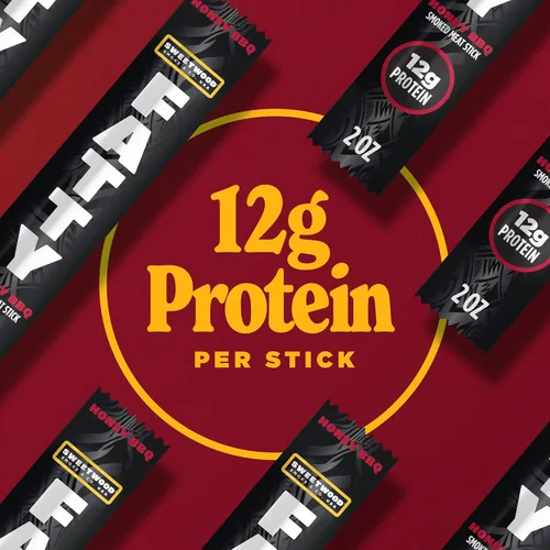 Miniatura 3 de FATTY Palitos de carne, hechos con carne de res alimentada con pasto, cerdo criado sin antibióticos, 11g de proteína por palito, Honey BBQ, Relleno