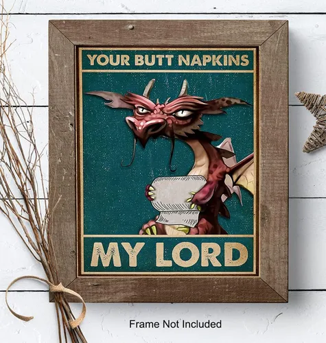 Miniatura 8 de Your Butt Napkins My Lord - GRANDE 11 x 14 - Decoraciones de dragón - Divertido arte de pared de baño - Decoración gótica gótica de baño - Impresión