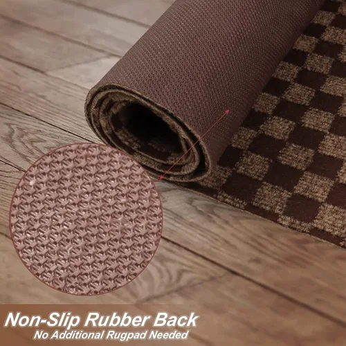 Miniatura 3 de Alfombras de pasillo de 2' x 6' pies con respaldo de goma, alfombras de pasillo de alfombra utilitaria para interiores y exteriores, marrón a café a