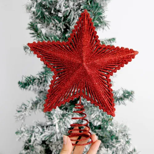 Miniatura 21 de YYCRAFT Adorno de Estrella con Purpurina para la Punta del Árbol Decoración Navideña - 6 Pulgadas, Rojo