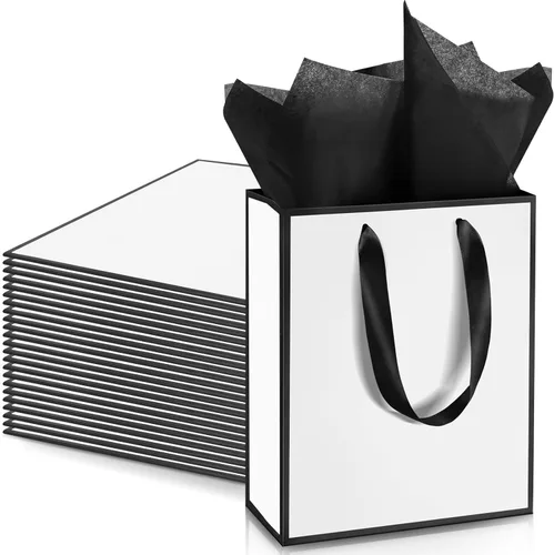 Miniatura 33 de Yeaqee Paquete de 24 bolsas de regalo de papel metálico con asa y papel de seda de 9 x 7 x 3.1 pulgadas, bolsas de favor de bienvenida con papel