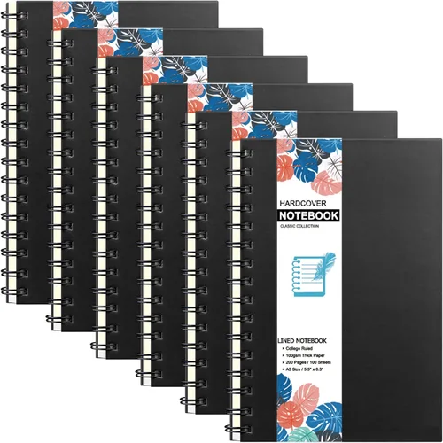 Miniatura 9 de Paquete de 6 cuadernos de tapa dura A5 en espiral, cuadernos con rayas universitarias, diario colorido, agenda a granel, planificador de viajes