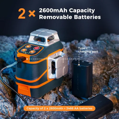 Miniatura 3 de CIGMAN Nivel láser CM-801 Nivel láser autonivelante 3 x 360 ° 3D Línea cruzada verde para decoración y colgar cuadros con dos baterías recargables