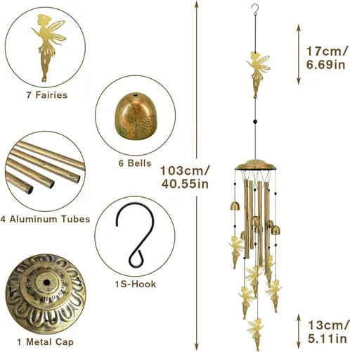 Miniatura 4 de Campanillas de viento únicas para exteriores – Campanillas de viento grandes de hadas para decoración al aire libre, hogar, césped, porche, patio