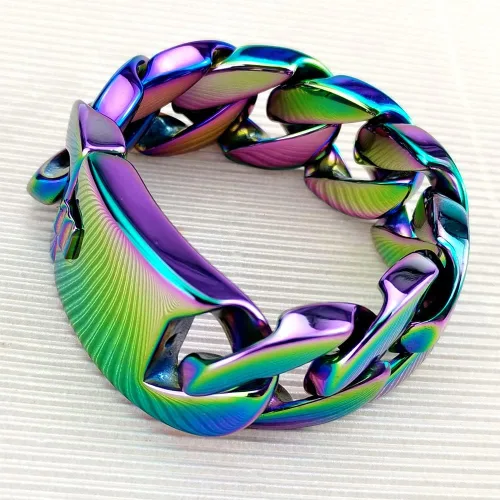 Miniatura 4 de Pulsera de acero inoxidable 316L con acabado de arco iris enorme de 0.945 in