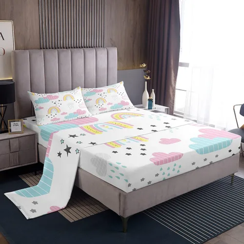 Miniatura 11 de Erosebridal Juego de sábanas de fresa, tamaño individual, diseño de fresa rosa para niñas y niños, sábana bajera ajustable de frutas tropicales