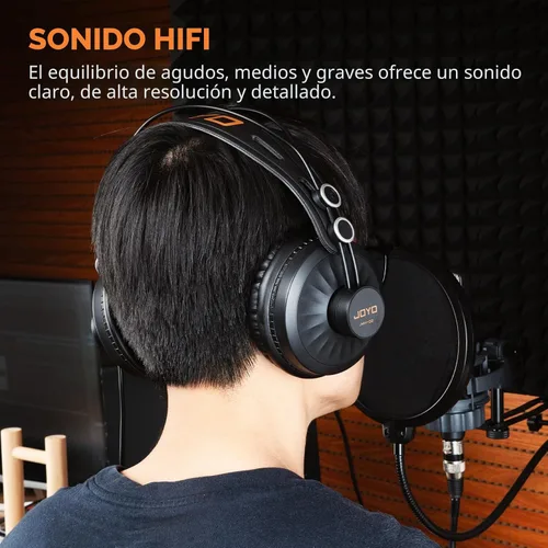 Miniatura 3 de JOYO Auriculares de estudio para grabación, cancelación de ruido sobre la oreja, para guitarra, teléfono celular, mezclador, amplificador, podcast