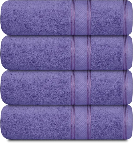 Casa Lino Juego de 4 toallas de baño color lavanda (54 x 27 pulgadas) – Juego de toallas de baño grandes – Toallas de baño 100% algodón para baño –