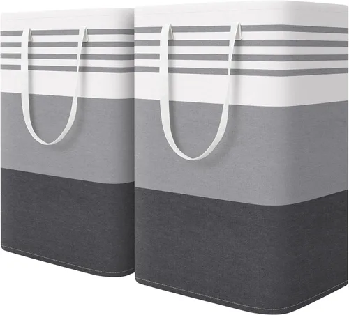 WOWBOX Paquete de 2 cestas de lavandería, cestas de ropa sucia independientes con asas reforzadas y punto de cruz y revestimiento impermeable, para