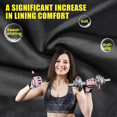 Miniatura 5 de HOZMOZ Guantes ventilados para levantamiento de pesas, guantes de gimnasio gruesos y acolchados con protección completa de la palma, agarre y Rosa