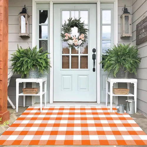 Miniatura 51 de IOHOUZE - Tapete a cuadros estilo búfalo de 5 x 8 pies para interiores y exteriores, lavable, para sala, tapete de bienvenida primavera-verano