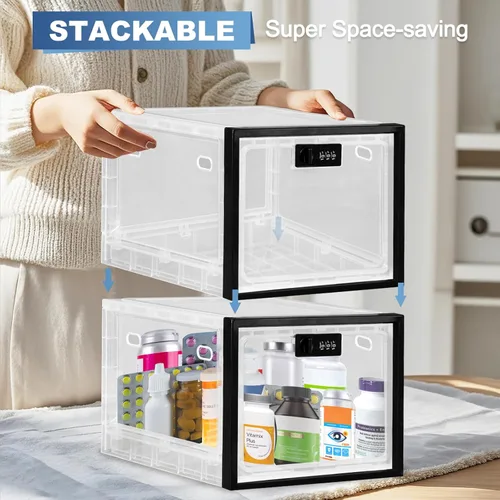 Miniatura 6 de Caja de seguridad para medicamentos seguros, caja de almacenamiento con cerradura de material premium, contenedor organizador con cerradura y código