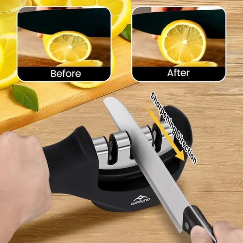 Miniatura 4 de Afilador de cuchillos de 3 etapas para cuchillos de cocina, guía de ángulo ajustable, afilado grueso, afilado rápido, con base antideslizante