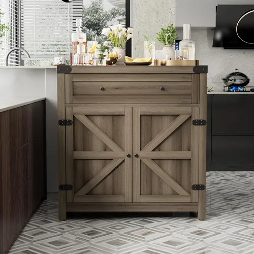 Miniatura 7 de JUMMICO Gabinete de barra de café, aparador de cocina de granja, gabinete de buffet con cajón y estante ajustable, gabinete de almacenamiento