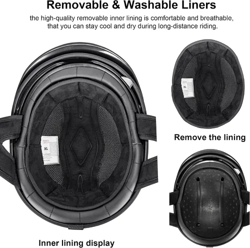 Miniatura 7 de Medio casco de motocicleta con visera para adultos y jóvenes, cascos retro aprobados por DOT para hombres y mujeres, compatibles con ciclomotor