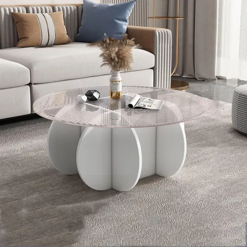 Miniatura 16 de HM&DX Mesa auxiliar redonda de cristal, base de madera maciza y parte superior de vidrio templado transparente, mesa auxiliar de café, mesa central