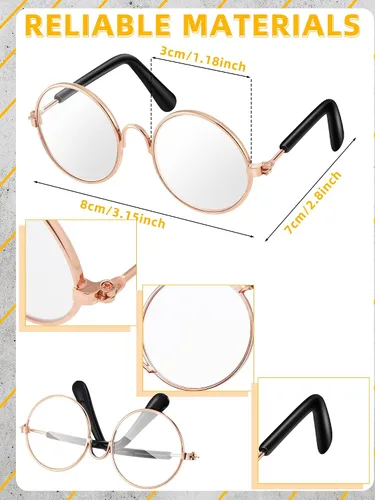Miniatura 3 de Mini gafas de muñeca con borde de alambre de metal, lentes de tela transparente, lentes de vestir para muñecas, gafas de sol clásicas retro