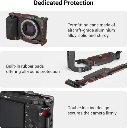 Miniatura 4 de SMALLRIG ZV-E10 Jaula con mango de silicona y agujeros roscados incorporados, zapata fría y placa de liberación rápida para Sony ZV-E10