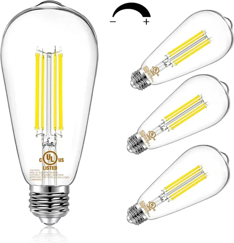 DAYBETTER Paquete de 4 bombillas LED Edison vintage, bombilla LED E26 equivalente a 60 W, bombillas LED regulables, 8 W de alto brillo, 800 lúmenes,