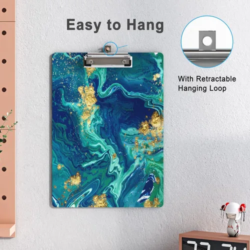 Miniatura 5 de Portapapeles de diseño decorativo de madera tamaño A4 carta para aula y oficina, tamaño estándar 9" x 12.5" con clip de metal de perfil bajo - Azul