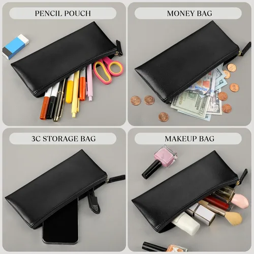 Miniatura 2 de Estuche para lápices MROCO Bolso negro para lápices Estuche de cuero PU para bolígrafos Pequeña bolsa con cremallera para lápices, bolígrafos
