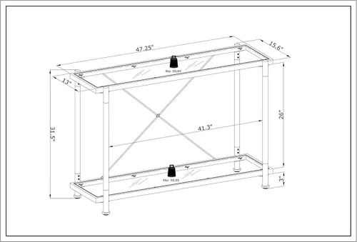 Miniatura 3 de Moderna mesa consola de cristal plateado, mesa de sofá estrecha para entrada con estantes de almacenamiento de 2 niveles para pasillo, espacio