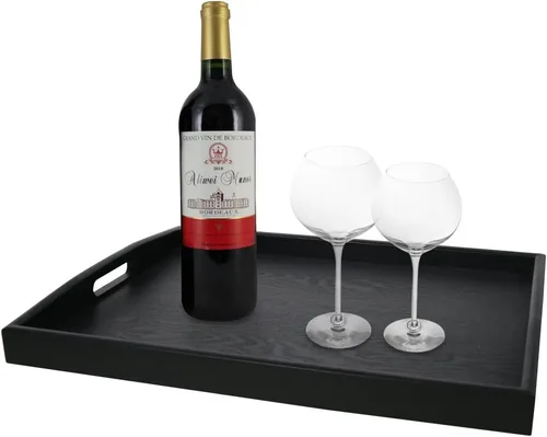 Miniatura 7 de DILLMAN Bandeja de servir grande rectangular de madera negra bandeja de comida bandeja de mayordomo bandeja de desayuno con asas (pequeña)