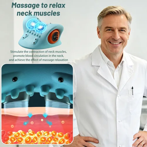 Miniatura 5 de Masajeador de cuello, masajeador de cuello, 3 modos de almohada eléctrica para el cuello y los hombros, con dispositivo de tracción cervical