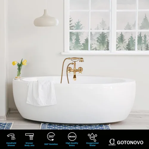 Miniatura 8 de gotonovo Grifo de bañera con patas de garra de montaje en pared con rociador de mano y boquilla giratoria de doble mango cruzado de 360°, juego