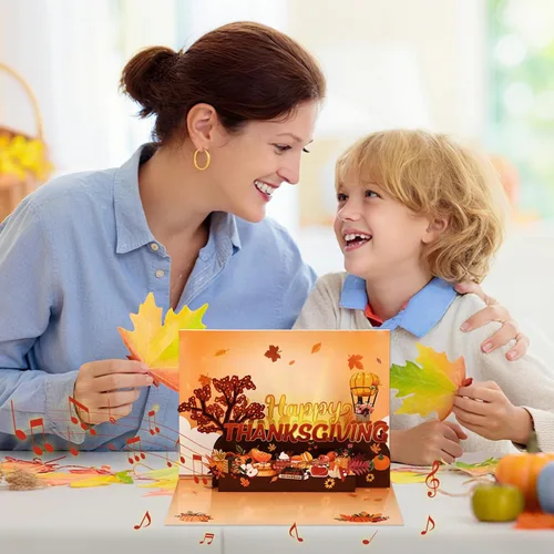 Miniatura 2 de D4DREAM Tarjeta musical de Acción de Gracias con luz, tarjetas y sobres de Acción de Gracias 3D para adultos, niños, novio, novia, decoración