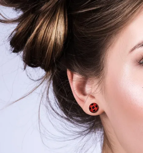 Miniatura 4 de Pendientes de mariquita de acero inoxidable quirúrgico 316L, aretes de botón redondo de 0.394 in
