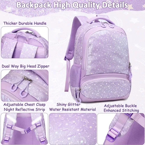 Miniatura 89 de Juego de mochila para niñas y adolescentes, mochila escolar para niños con bolsa para el almuerzo, estuche para lápices, mochilas escolares