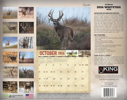 Miniatura 2 de Calendario de pared de venado cola blanca monstruo 2026, 16 meses, tamaño XL, 14x22, Calendario Big Buck Rack de The KING Company - Calendarios