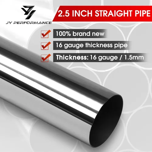 Miniatura 2 de JY PERFORMANCE Tubo recto universal de tubo de escape personalizado de 2.5 pulgadas de tubo de acero inoxidable T304 47.3 pulgadas de largo 2.5