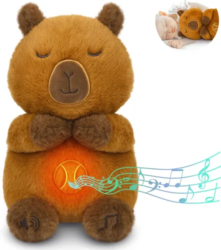 Miniatura 6 de Animal de peluche que respira – Juguete de peluche de gato negro, máquina de sonido relajante con movimiento de respiración realista y luces
