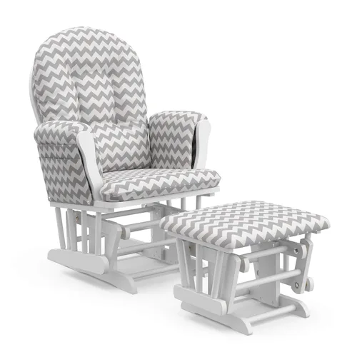 Storkcraft Planeador de Aro Premium y Otomana (Chevron Blanco/Gris) — Planeador de Guardería con Certificado GREENGUARD Gold, Artesanía de Madera