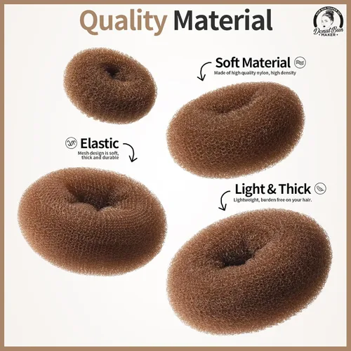 Miniatura 3 de Teenitor Creador de Moños para el Cabello, 7 piezas de Donuts para Moños (1 Extra Grande, 2 Grandes, 2 Medianos, 2 Pequeños), Marrón Claro D-Marrón