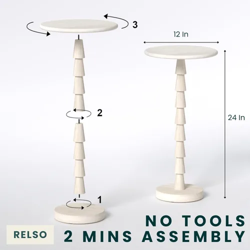 Miniatura 2 de Relso Sakala Mesa de Bebidas de Madera Maciza de Mango - 24 Pulgadas de Alto, Elegante Mesa Lateral, Mesa Terminal Moderna para Sala de Estar