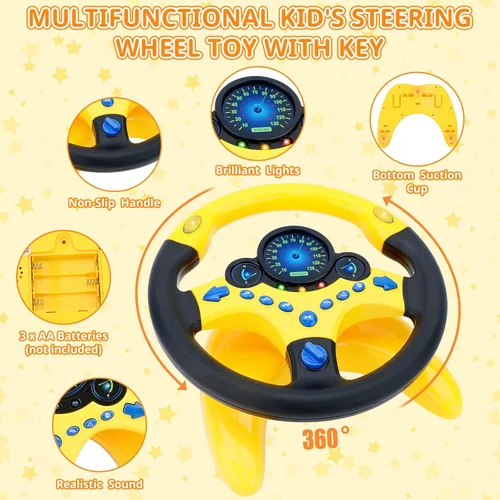 Miniatura 4 de deAO Volante Infantil para Asiento Trasero con Llave de Coche, Volante de Simulación de Conducción con Luz y Música, Juguete de Volante para Regalo