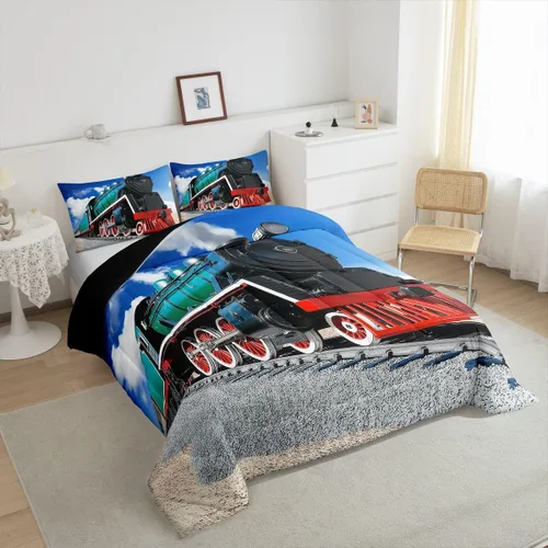 Miniatura 3 de Erosebridal Juego de edredón de tren tamaño individual, juego de ropa de cama de motor de vapor 3D para niños, juegos de edredón de vehículos