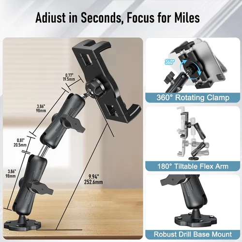 Miniatura 7 de Soporte de aluminio resistente para tableta, tablero de instrumentos para camión, vehículo, escritorio, pared, soporte ajustable de 360° para iPad